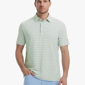 Men's Light Green Striped Polo Shirt